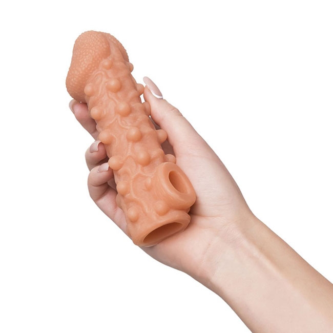 Насадка Kokos Cock Slave M с подхватом мошонки и с крупными пупырышками, телесная УТ-00002558 - KOKOS - Удлиняющие/утолщающие насадки - Купить