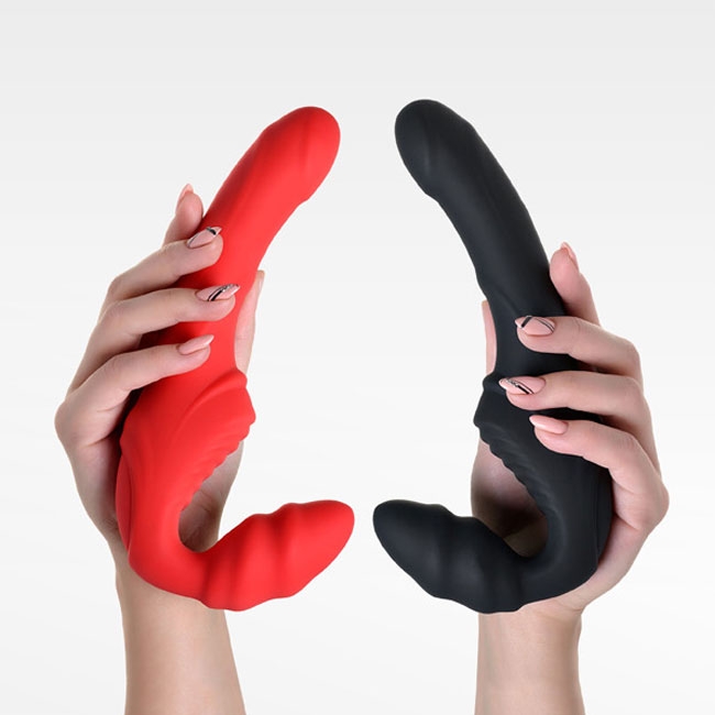Безремневой страпон с вибрацией Toyfa Black&Red, красный, 35 см 901408-9 - TOYFA - Безремневые/Двойные страпоны - Купить