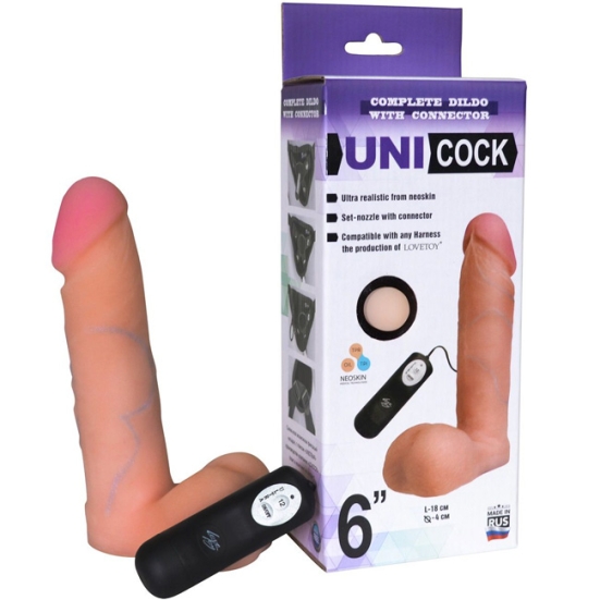 Фаллос-насадка с вибрацией Unicock 6&quot;