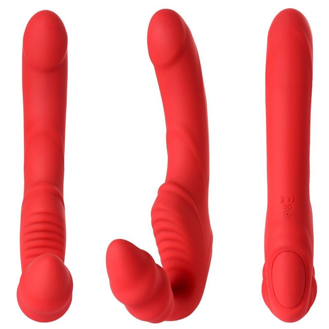 Безремневой страпон с вибрацией Toyfa Black&Red, черный, 35 см 901408-5 - TOYFA - Безремневые/Двойные страпоны - Купить